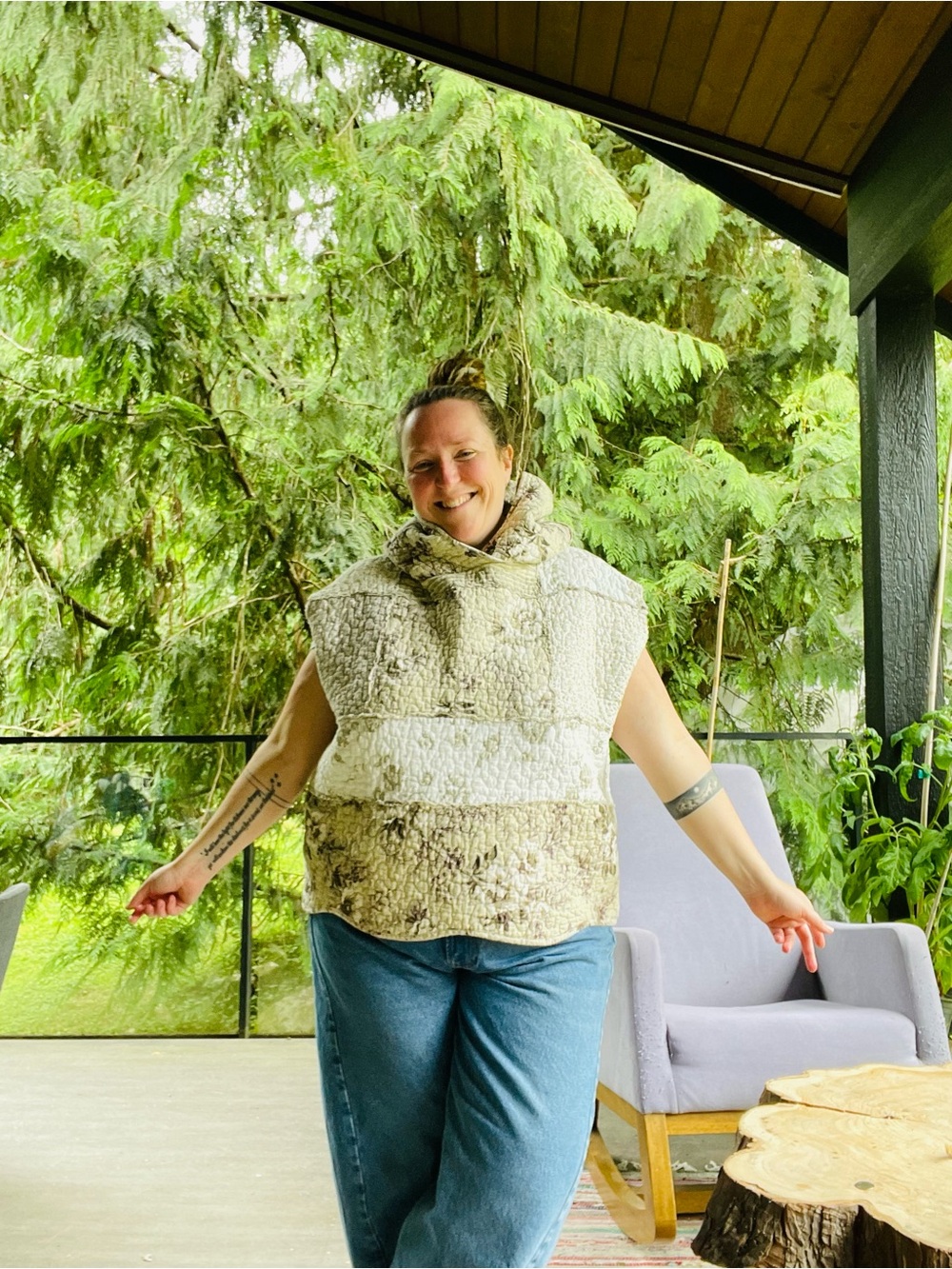 Handmade patchwork quilted floral vest OS